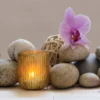 Panoramic Canvas Stones, Flowers & Candles High Quality 100% Australian made wall Canvas Print ready to hang - Image 2