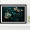 Painted Flowers Dark Moody Glass Framed Wall Art, Ready to Hang Quality Print