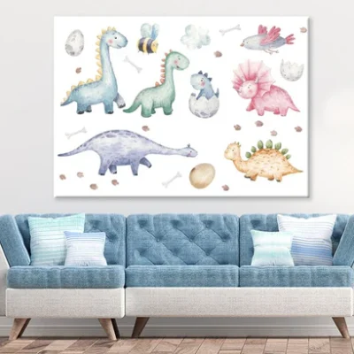 Colorful Dinosaurs Watercolor Painting Nursery & Kids Print 100% Australian Made