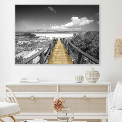 Wooden Path to Beach B&W View Photograph Print 100% Australian Made