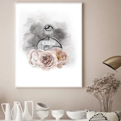 Round Perfume Bottle with Flowers Home Decor Premium Quality Poster Print Choose Your Sizes