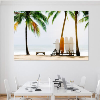 Tropical Beach Palm trees surf boards Print 100% Australian Made