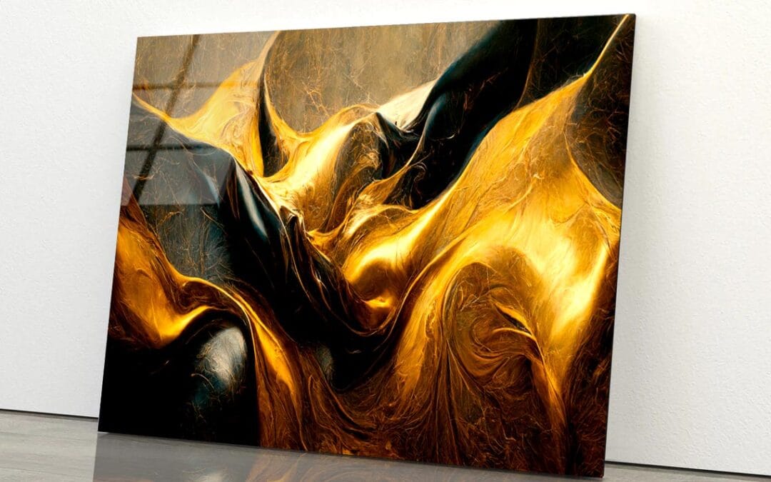 Black And Gold Waves Abstract Acrylic Glass Print Tempered Glass Wall Art 100% Made in Australia Ready to Hang