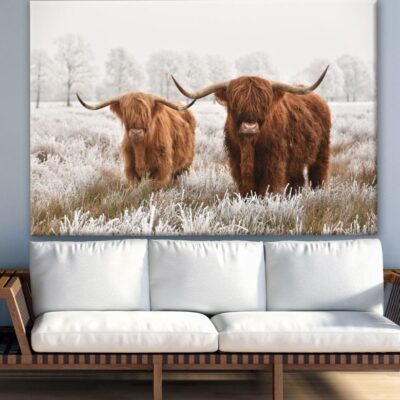 Highland Cows in Snow Forest Photograph Print 100% Australian Made