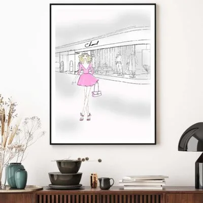 Pink Girl With Elegant Fashion Store Design Home Decor Premium Quality Poster Print Choose Your Sizes