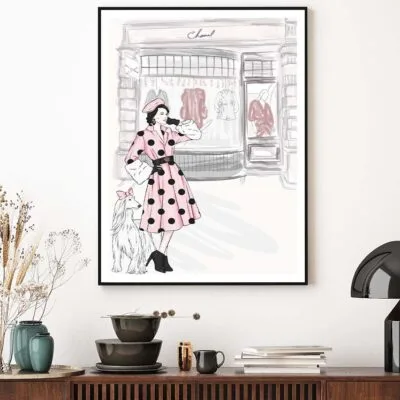 Pink Lady With Her Dog Fashion Art Design Home Decor Premium Quality Poster Print Choose Your Sizes