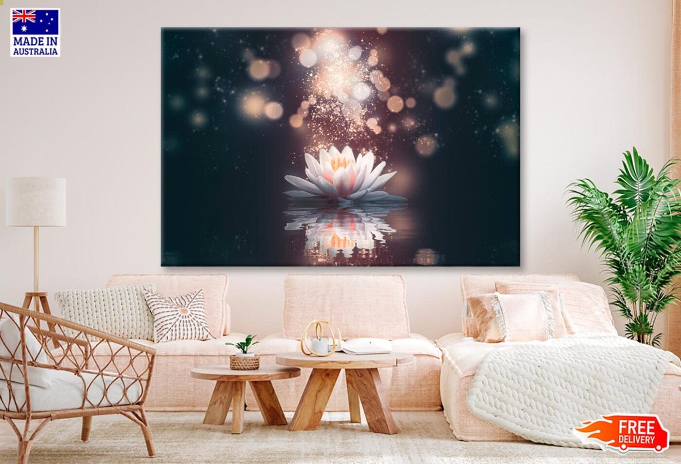 White Flower Floating in The Water with Sparkles Wall Art Decor 100% Australian Made - Image 2