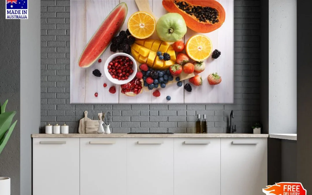 Healthy Fresh Mixed Fruits on Table Photograph Print 100% Australian Made