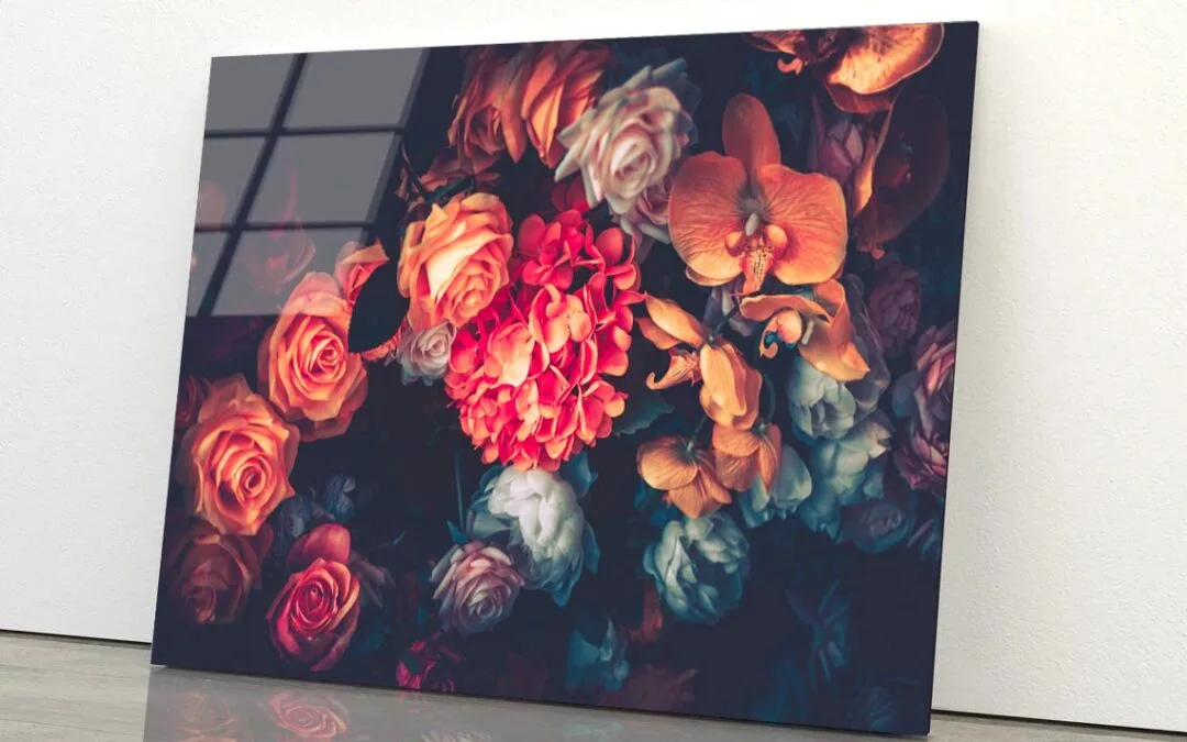 Artificial Flowers Wall for Background in Vintage Style Acrylic Glass Print Tempered Glass Wall Art 100% Made in Australia Ready to Hang