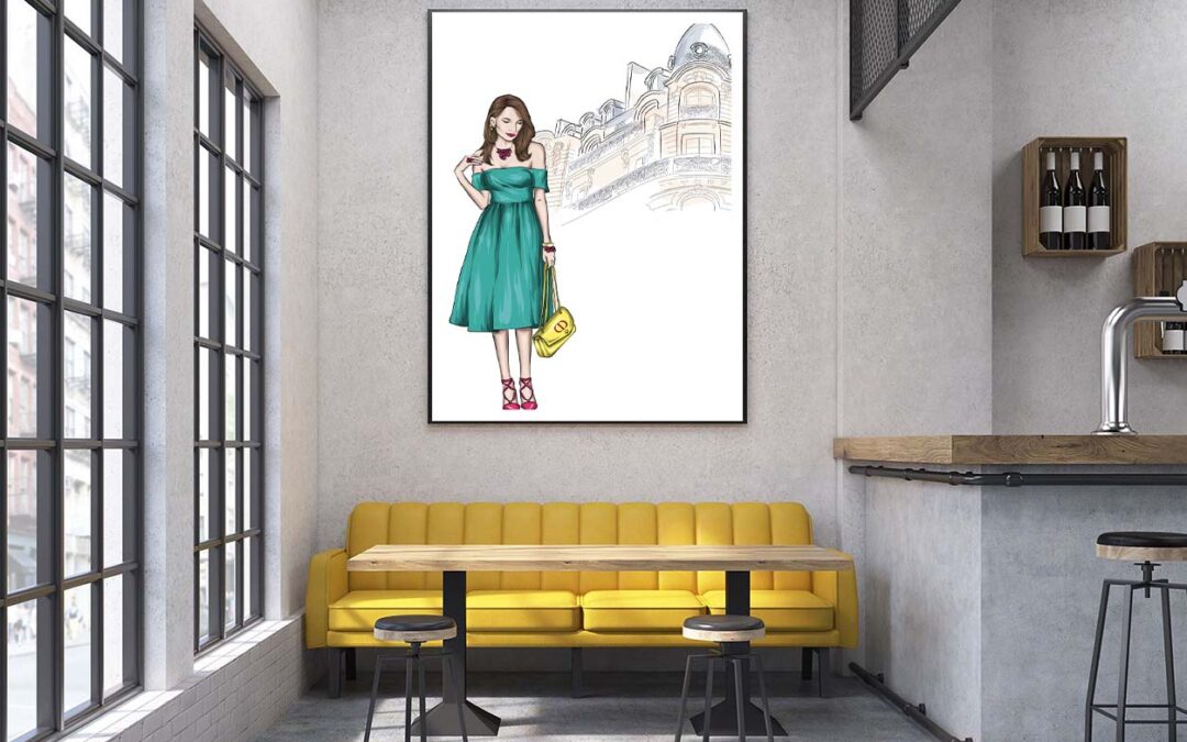 Green Girl with Elegant Fashion Store Design Home Decor Premium Quality Poster Print Choose Your Sizes