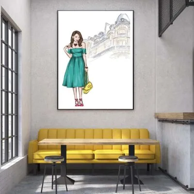 Green Girl with Elegant Fashion Store Design Home Decor Premium Quality Poster Print Choose Your Sizes