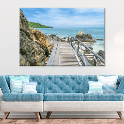 Wooden Pier & Mountain Sea View Photograph Print 100% Australian Made