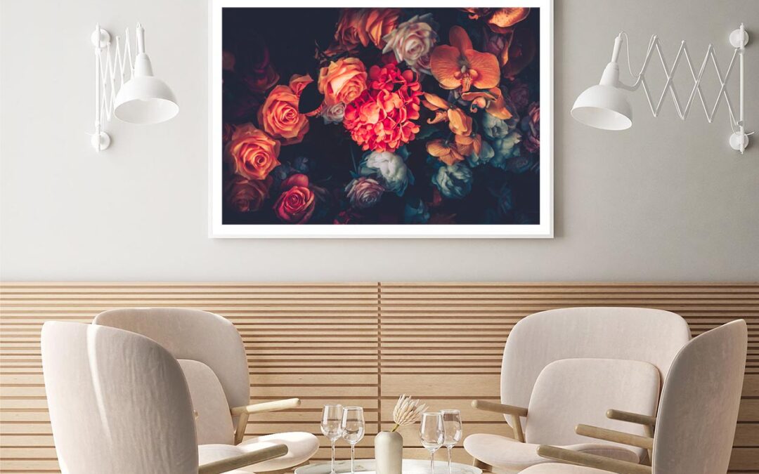 Artificial Flowers Wall for Background in Vintage Style Home Decor Premium Quality Poster Print Choose Your Sizes