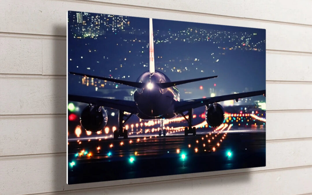 Aircraft Night Flight View UV Direct Aluminum Print Australian Made Quality