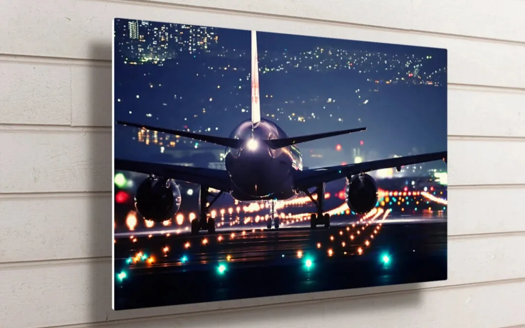 Aircraft Night Flight View UV Direct Aluminum Print Australian Made Quality
