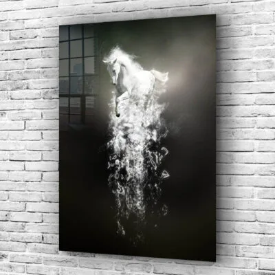 Silver Horse Abstract Print Tempered Glass Wall Art 100% Made in Australia Ready to Hang