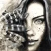 Woman Face Closeup Fashion B&W Painting Print 100% Australian Made - Image 2
