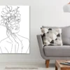 Flowers & Woman Face B&W Line Art Design Print 100% Australian Made
