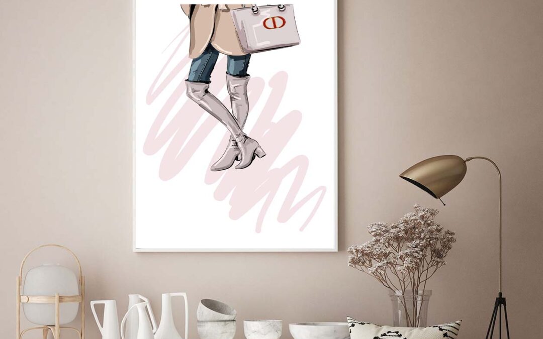 Elegant Pink Boots with Modern Handbag Design Home Decor Premium Quality Poster Print Choose Your Sizes