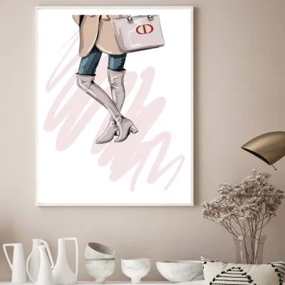 Elegant Pink Boots with Modern Handbag Design Home Decor Premium Quality Poster Print Choose Your Sizes
