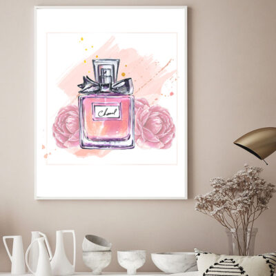 Pink Roses and Perfume Bottle Print 100% Australian Made