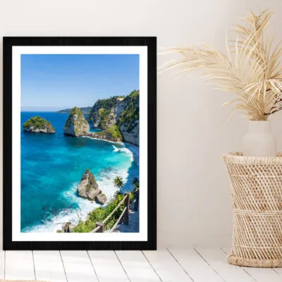 Nusa Penida View Photograph Bali Indonesia Glass Framed Wall Art, Ready to Hang Quality Print