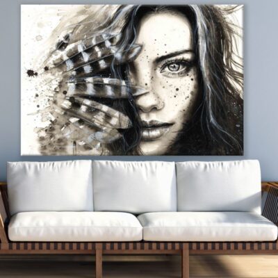 Woman Face Closeup Fashion B&W Painting Print 100% Australian Made