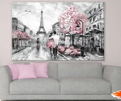 Romantic Paris Street Eiffel Tower & Flower Trees Painting Print 100% Australian Made