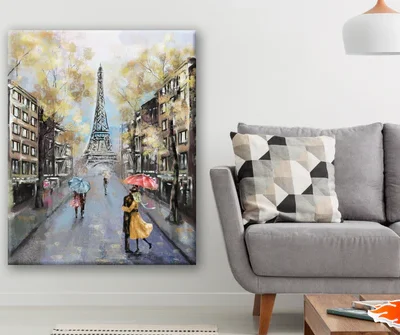 Romantic Paris Eiffel Tower & Couple Walking Painting Print 100% Australian Made