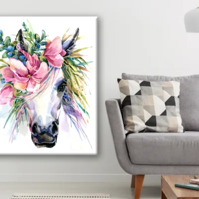 Horse Portrait Floral Headdress Painting Print 100% Australian Made