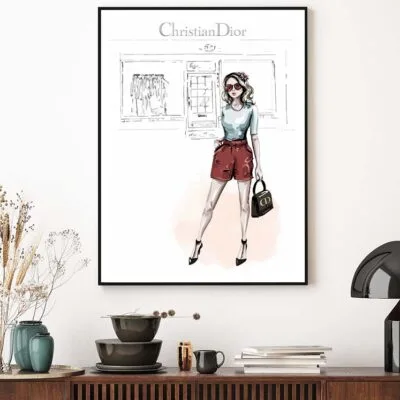 Red Stylish Girl with Elegant Fashion Store Design Home Decor Premium Quality Poster Print Choose Your Sizes