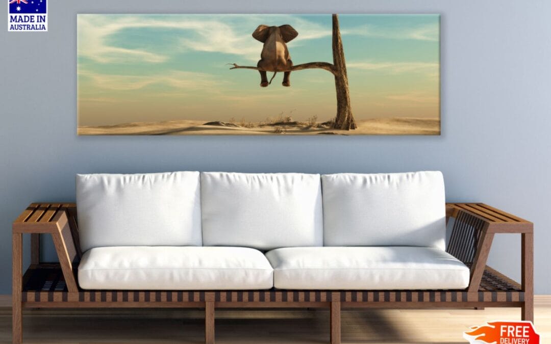 Panoramic Canvas Elephant on a Tree High Quality 100% Australian made wall Canvas Print ready to hang