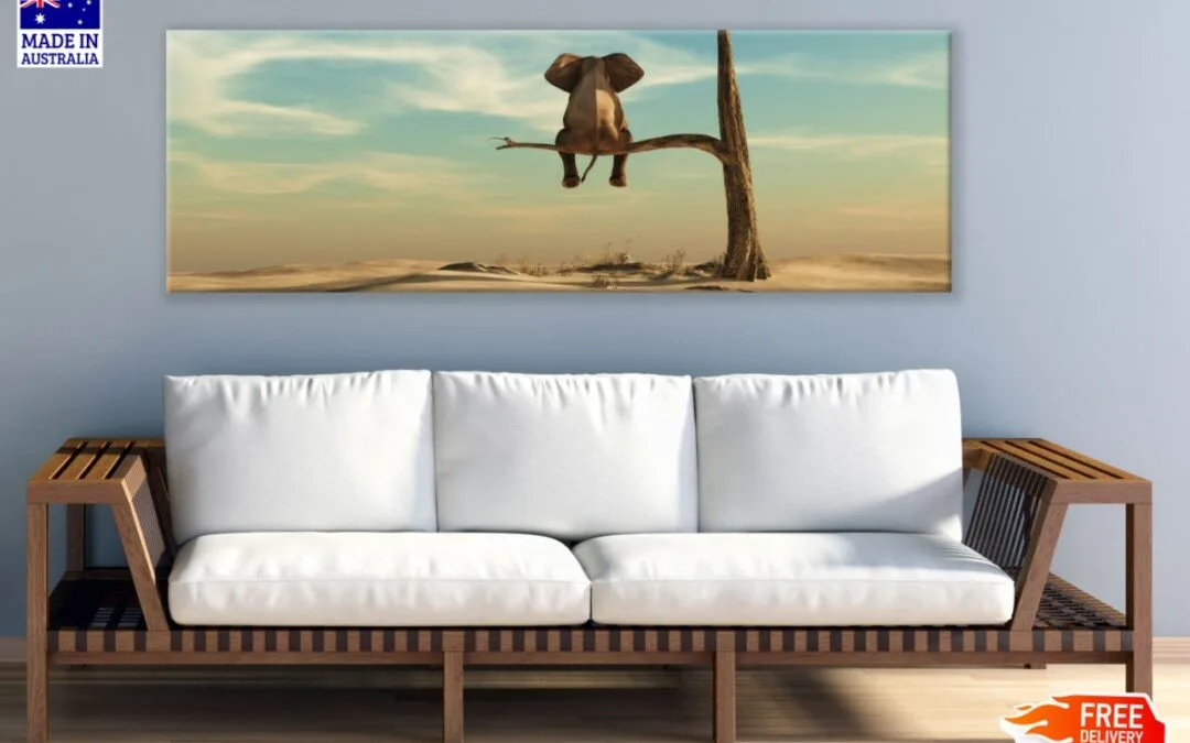 Panoramic Canvas Elephant on a Tree High Quality 100% Australian made wall Canvas Print ready to hang
