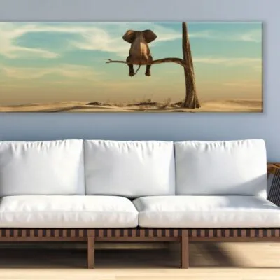 Panoramic Canvas Elephant on a Tree High Quality 100% Australian made wall Canvas Print ready to hang