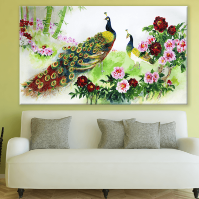 Peacocks & Flower Garden Painting Print 100% Australian Made