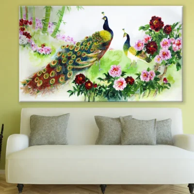 Peacocks & Flower Garden Painting Print 100% Australian Made