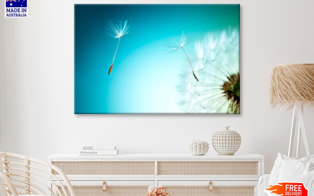 Dandelion Blowing in The Wind with A Blue Sky Wall Art Decor 100% Australian Made