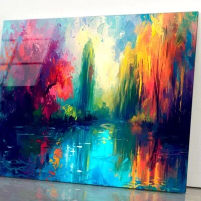 Colorful Abstract Oil Painting Acrylic Glass Print Tempered Glass Wall Art 100% Made in Australia Ready to Hang