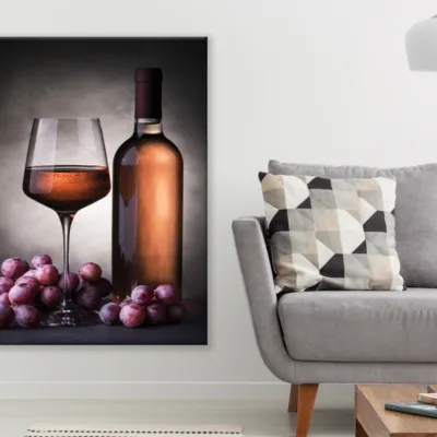 Grape Wine Bottel, Glass & Grape Fruit Kitchen & Restaurant Print 100% Australian Made