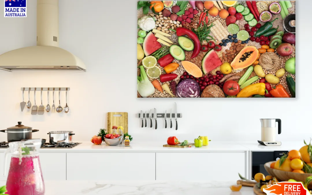 Fruits & Vegetables Pattern Kitchen & Restaurant Print 100% Australian Made