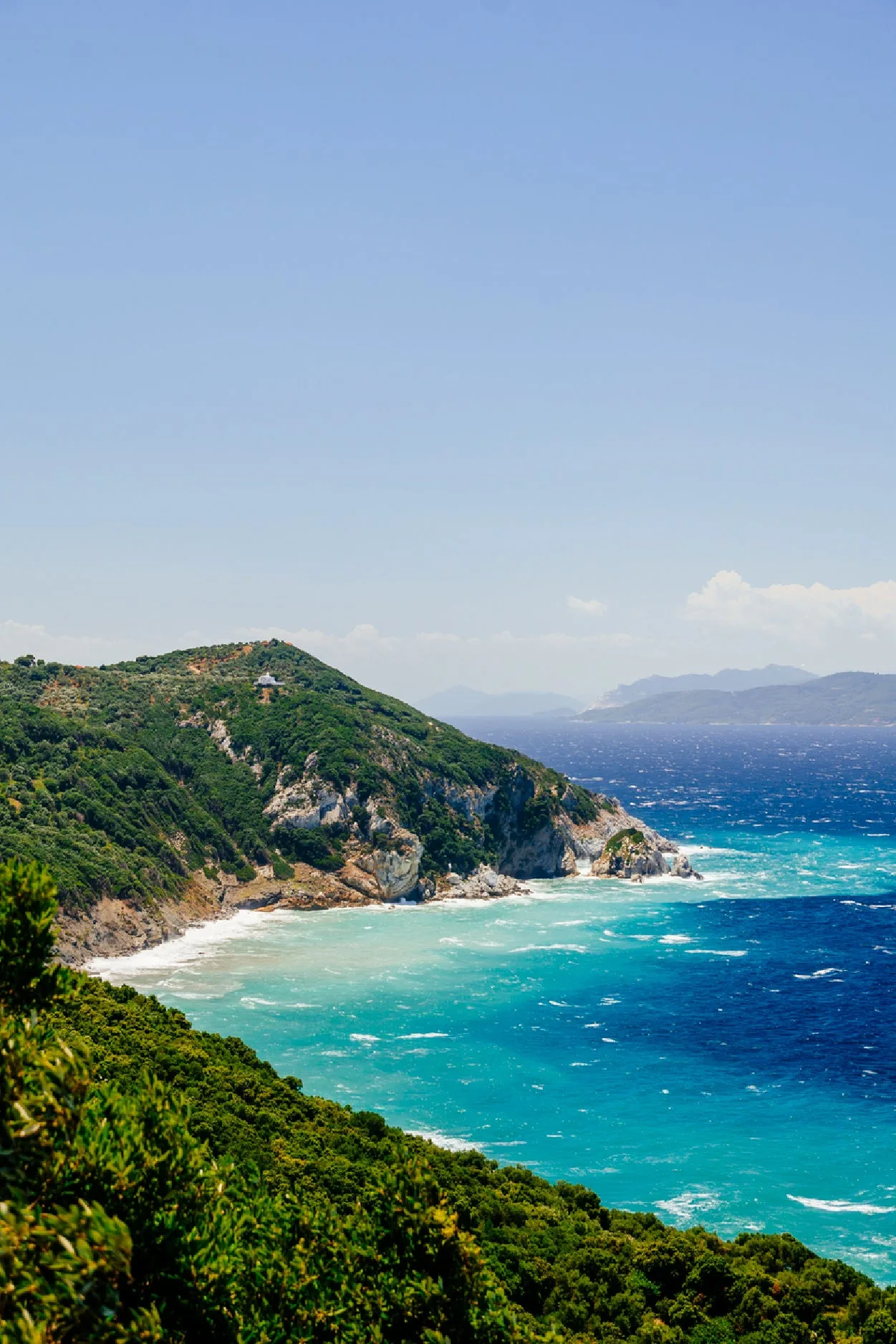 Blue Aegean Sea Coast &Wild Cliff Glass Framed Wall Art, Ready to Hang Quality Print - Image 2