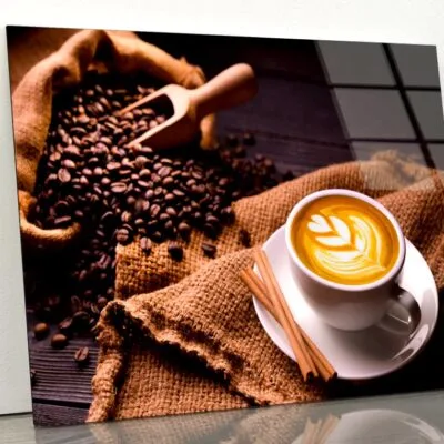 Cup Of Coffee with A Spoon and Some Coffee Beans Acrylic Glass Print Tempered Glass Wall Art 100% Made in Australia Ready to Hang