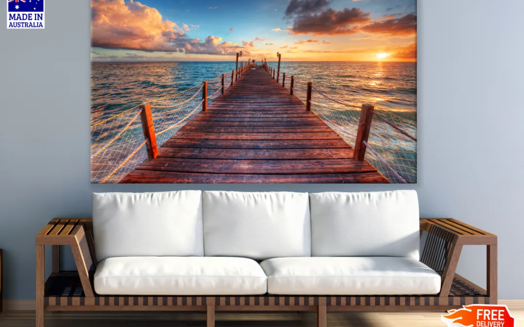 Beautiful Beach Pier Sunset Photograph Print 100% Australian Made