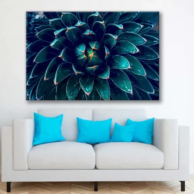 Bella Home Dark Green Cactus Flower Abstract Print Canvas Ready to hang