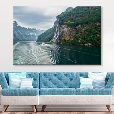 Waterfall On a Fjord Mountain Wall Art Decor 100% Australian Made