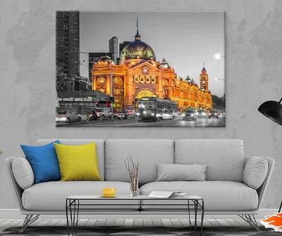 Summer Field With WhiFlinders Street in Melbourne B&W Photograph Print 100% Australian Madete Daisies on Blue Sky Wall Art Decor 100% Australian Made