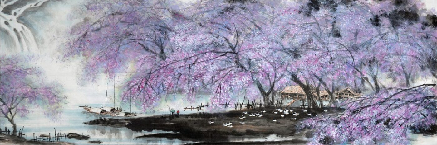Panoramic Canvas Blossom Trees Paint High Quality 100% Australian Made Wall Canvas Print Ready to Hang - Image 2
