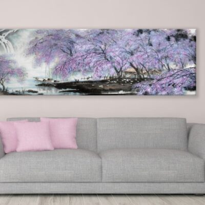 Panoramic Canvas Blossom Trees Paint High Quality 100% Australian Made Wall Canvas Print Ready to Hang
