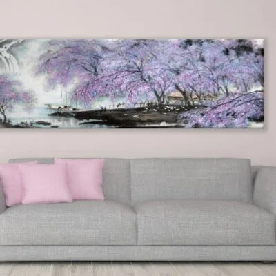 Panoramic Canvas Blossom Trees Paint High Quality 100% Australian Made Wall Canvas Print Ready to Hang