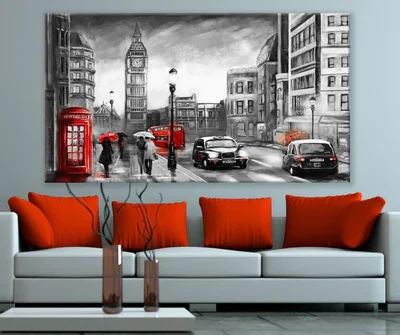 London City Black White & Red Painting Print 100% Australian Made